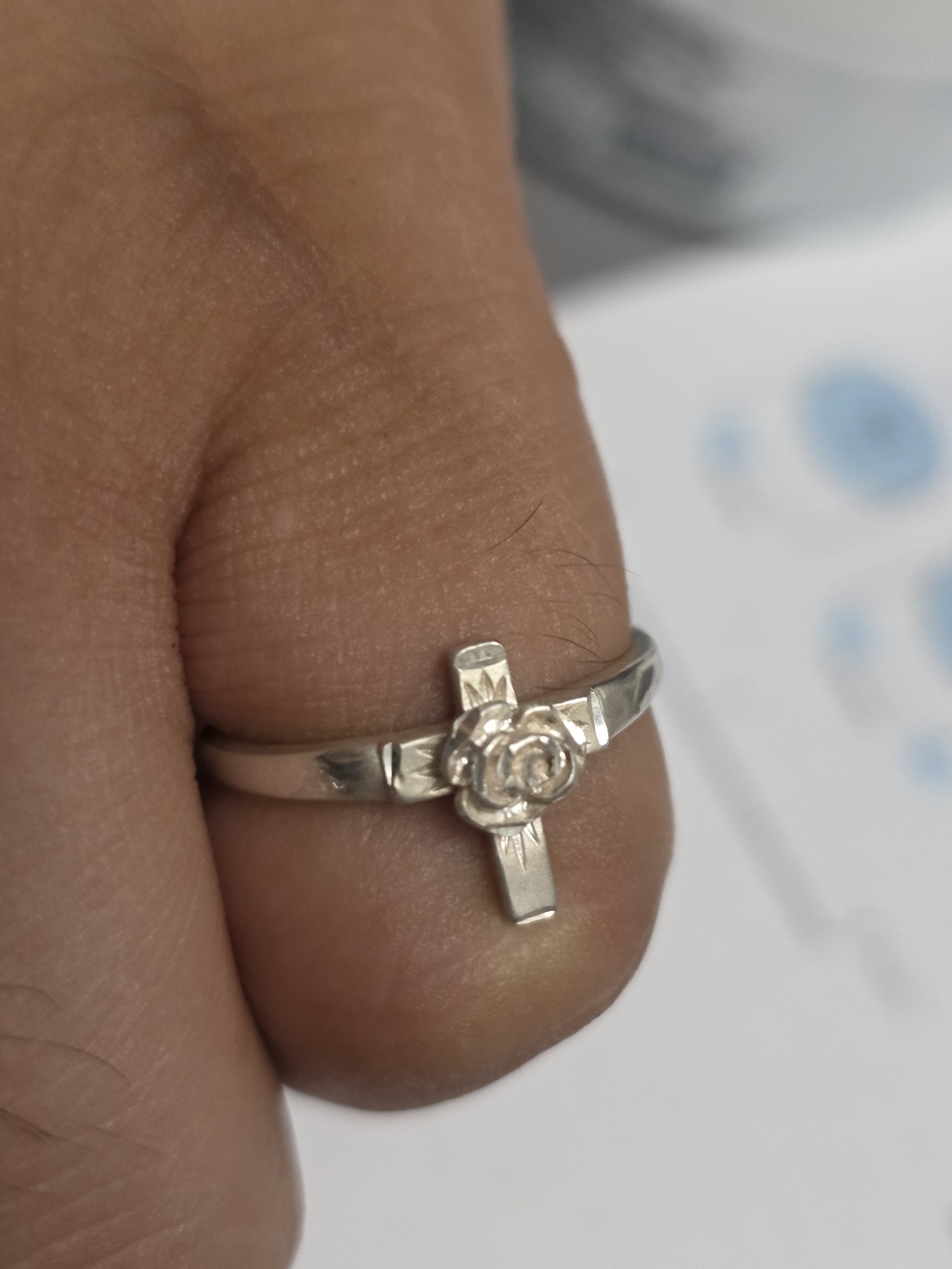 Source Unknown Silver Rose Cross Ring - Silver